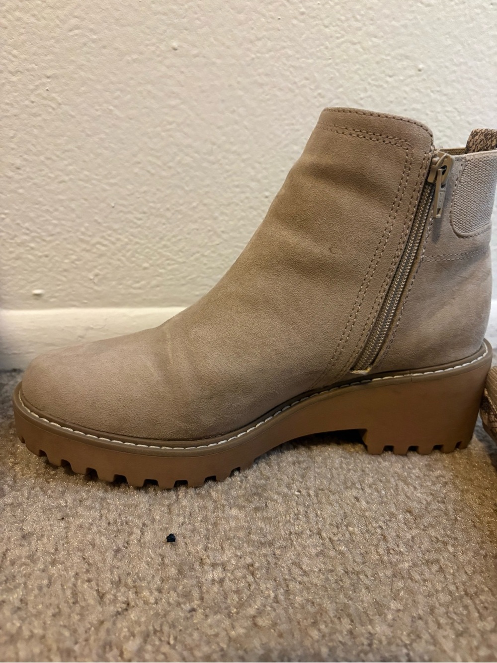 Women's Taupe Platform Ankle Boot with Side Zip